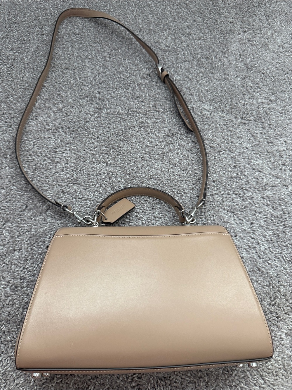 Coach Tan Leather Top-Handle Satchel with Silver Magnetic Hardware - Picture 6 of 6